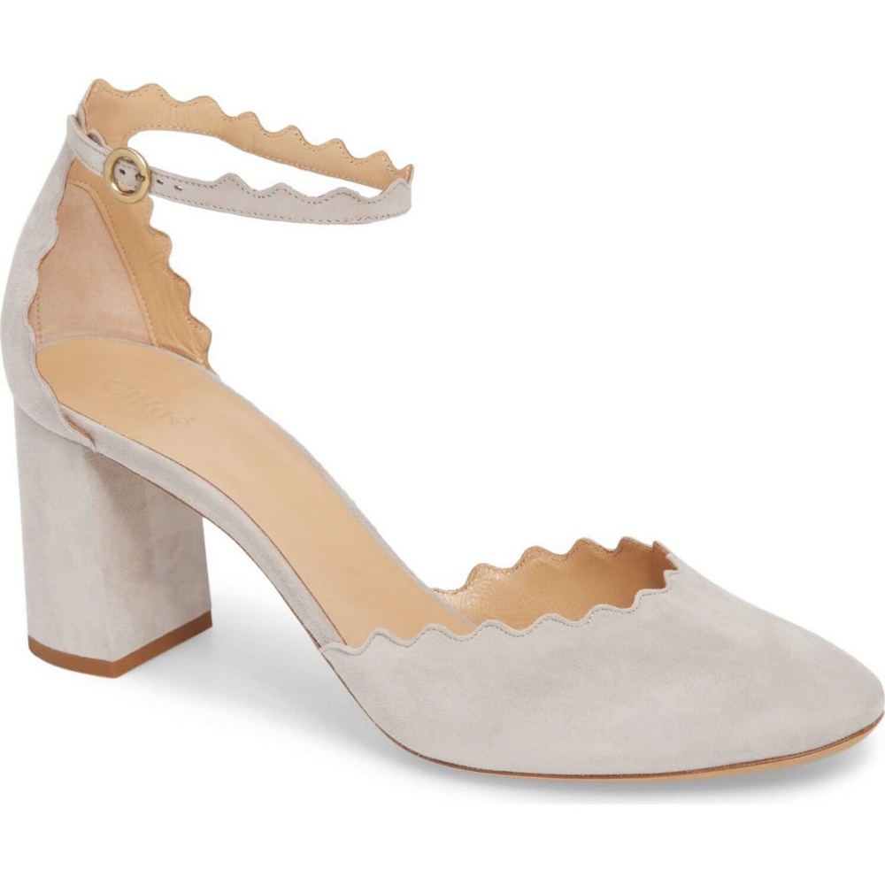 Brand New CHLOE Scalloped Ankle Strap Pump, ELEPHANT GREY SUEDE, EU40
